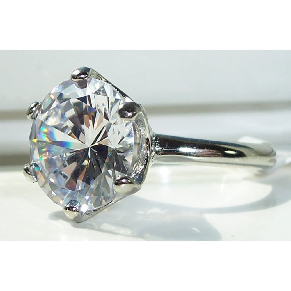 Solitaire Round Cut Cubic Zirconia Ring 6.84 Carat Stainless Steel - Picture 3 of 16
